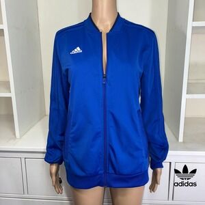 Adidas Track Jacket Full Zip Royal Blue White Logo Three Stripe Women's Medium